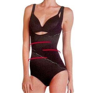 Assets by Spanx Black Open Bust Shapewear Bodysuit Adjustable Straps M NWT